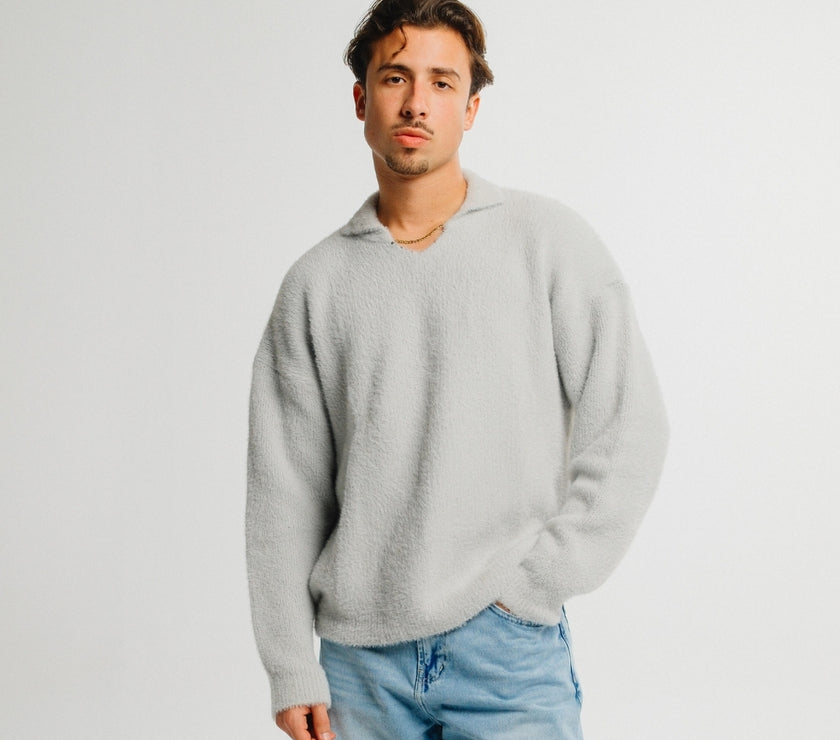 Frost Drift Mohair Polo Sweater (Unisex)