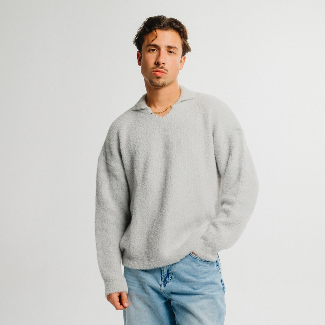 Frost Drift Mohair Polo Sweater (Unisex)