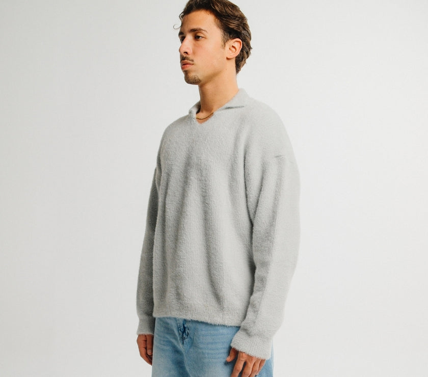 Frost Drift Mohair Polo Sweater (Unisex)