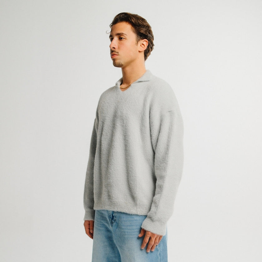 Frost Drift Mohair Polo Sweater (Unisex)