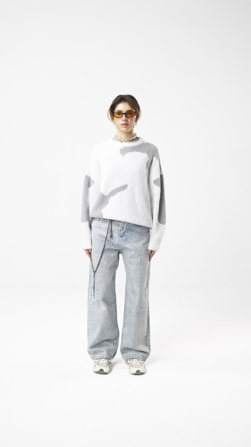 'White Glitch' Knit Crewneck (Unisex)
