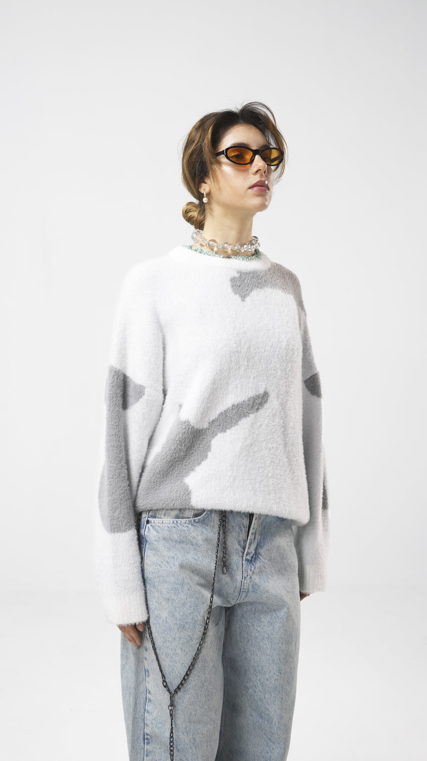 'White Glitch' Knit Crewneck (Unisex)