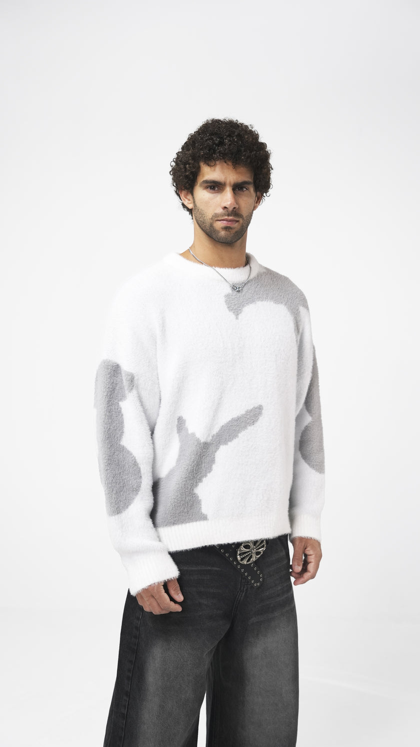 'White Glitch' Knit Crewneck (Unisex)